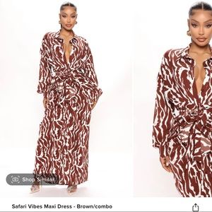 FASHION NOVA Safari Vibes Maxi Dress Brown/Combo